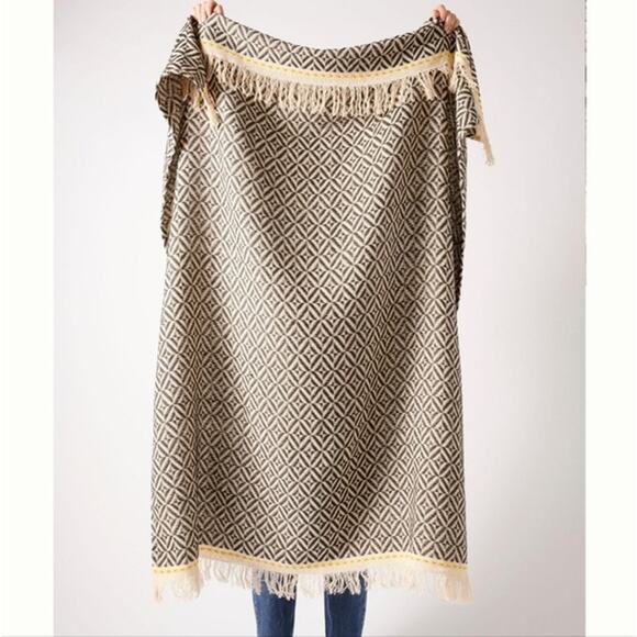 Anthropologie Throw 50x60 Diamond Woven Charcoal Cream Navy Blue